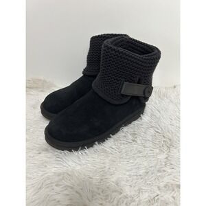 UGG womens black Shaina knit mid-calf boots Fold Over Sweater boot 8